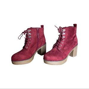 Suede lace up booties with block heel - 7.5